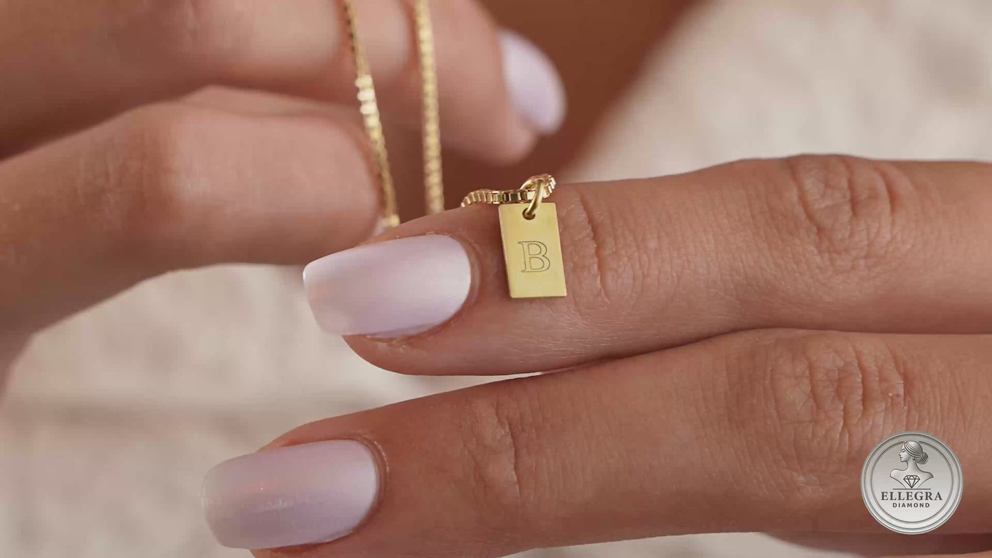 Box Chain Initial Tag Personalized Necklace