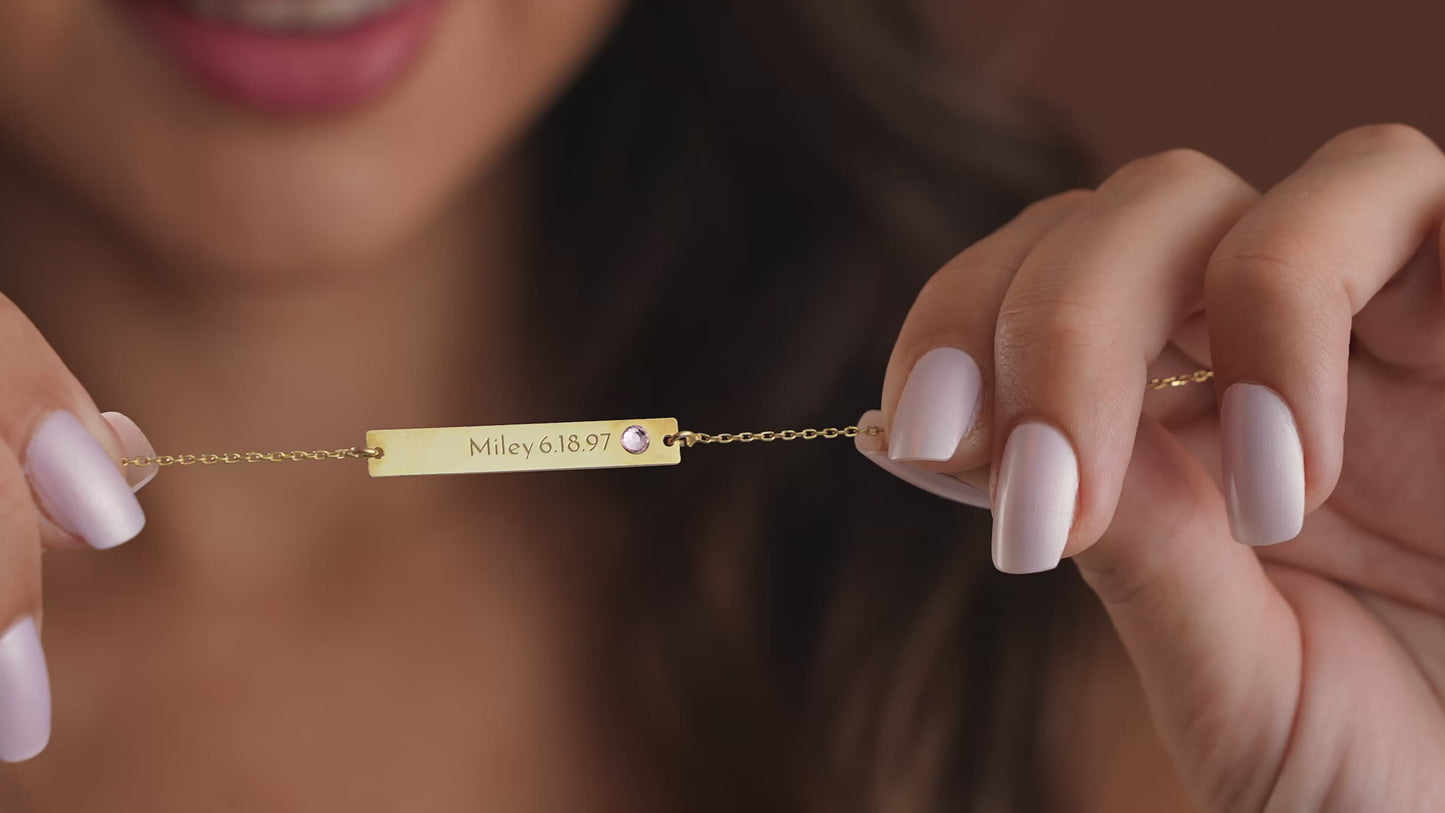 Name Engraved Customized Birthstone Bar Necklace