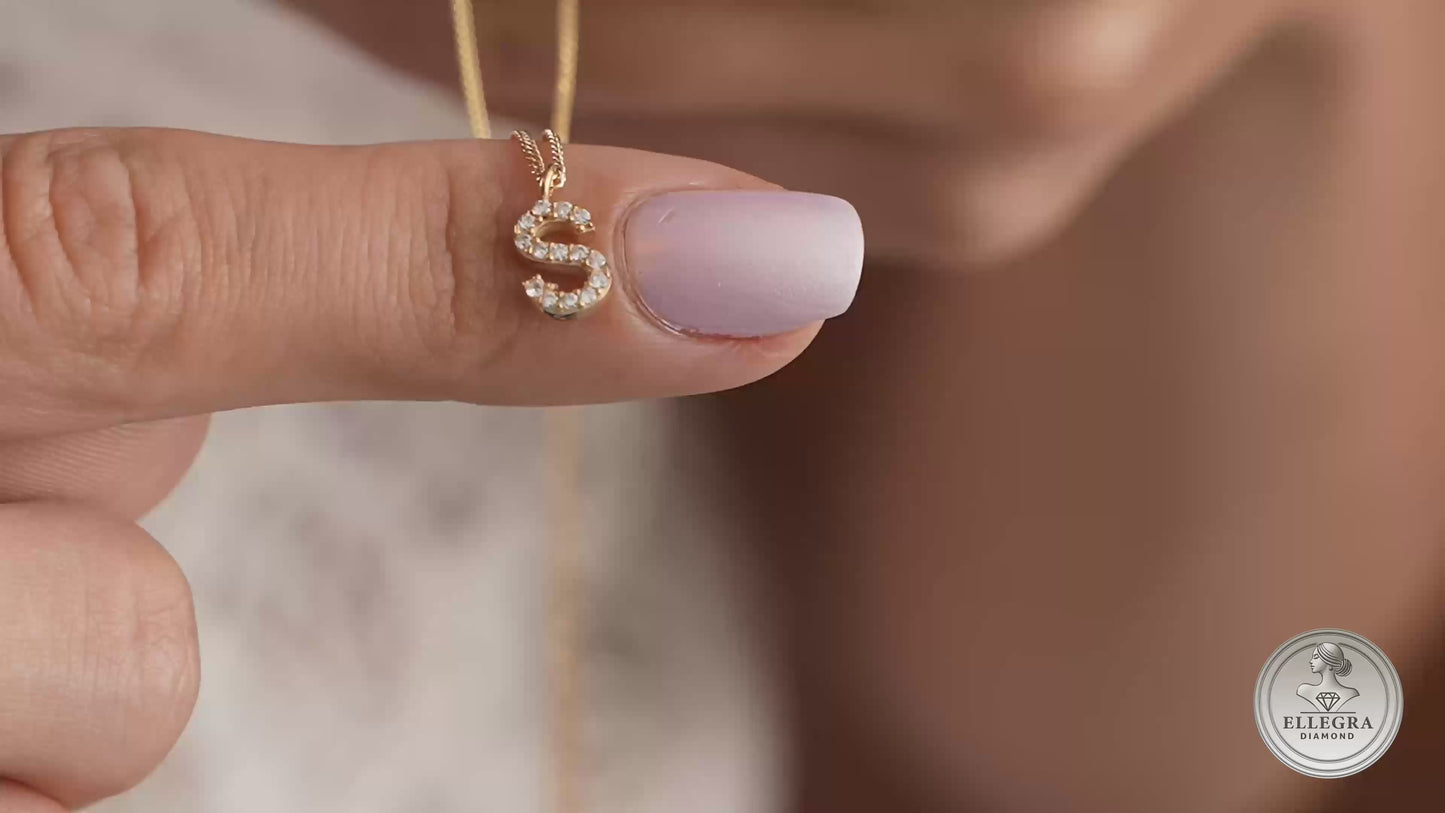 Pave Initial Personalized Necklace Letter Pendant